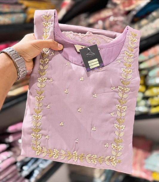 Baby Pink Neck work Readymade kurta pant with Dupatta set